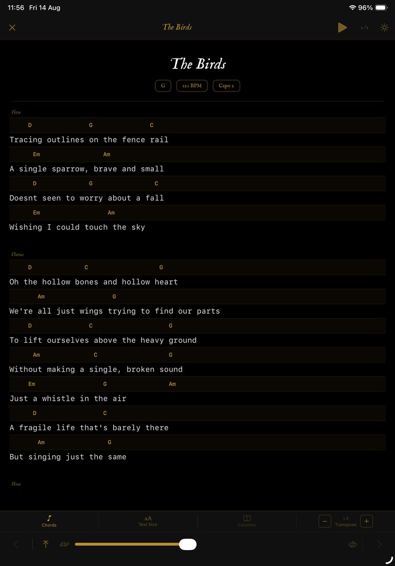 Gig Mode with auto-scrolling lyrics and chords