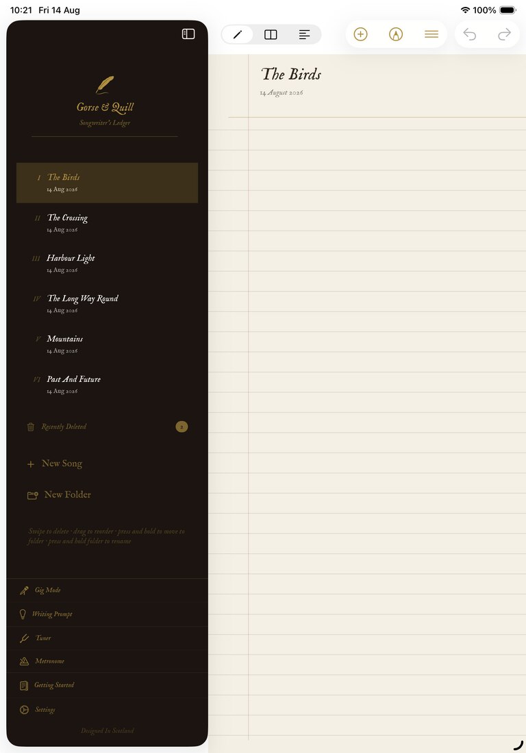 Songledger library, listing songs by volume