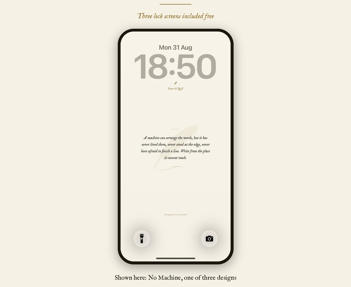 The Full Turn iPhone lock screen wallpaper, No Machine design, shown on a phone